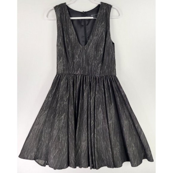 Armani Exchange Dresses & Skirts - A|X Armani Exchange Dress Womens 6 Black Gray Fit Flare Ruffled V Neck Cocktail